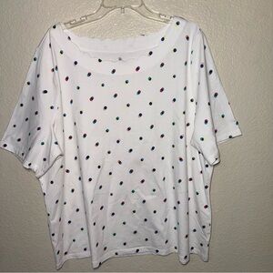Talbots Polka Dot Tee Womens 3X Scalloped Neck Stretch Cotton Casual Top